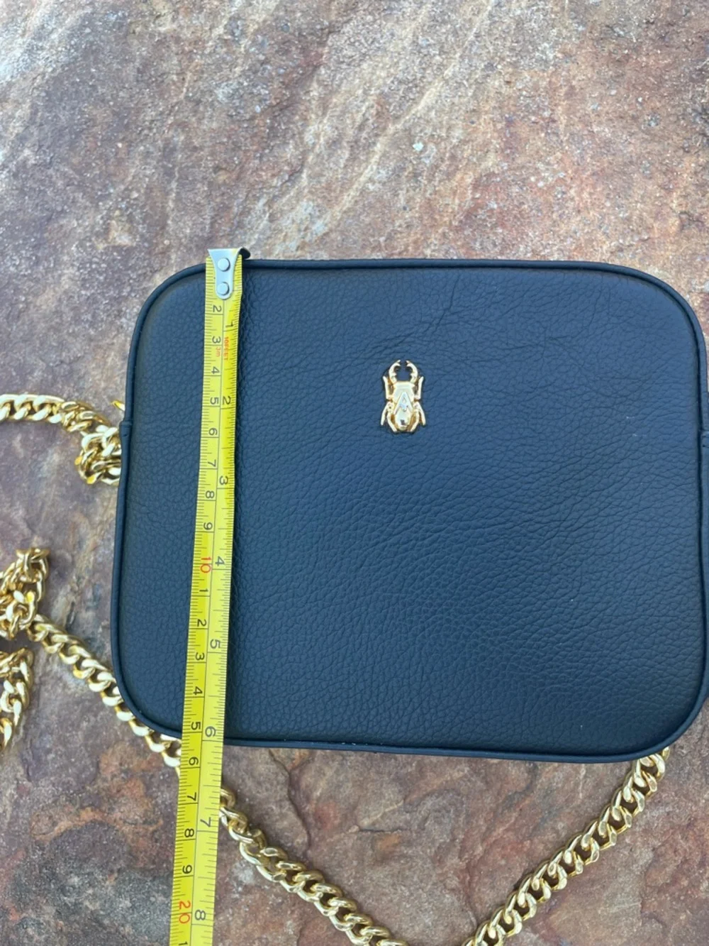 Black Leather Crossbody with Gold Chain and Tassel Accent by Avorigen (CdlG)